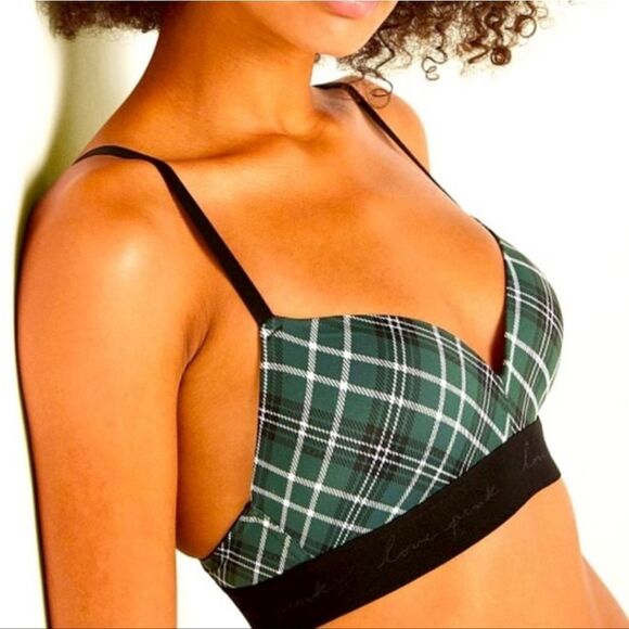 PINK Victoria's Secret Green Plaid Wear Everywhere Wireless Push Up Bra - Picture 16 of 16